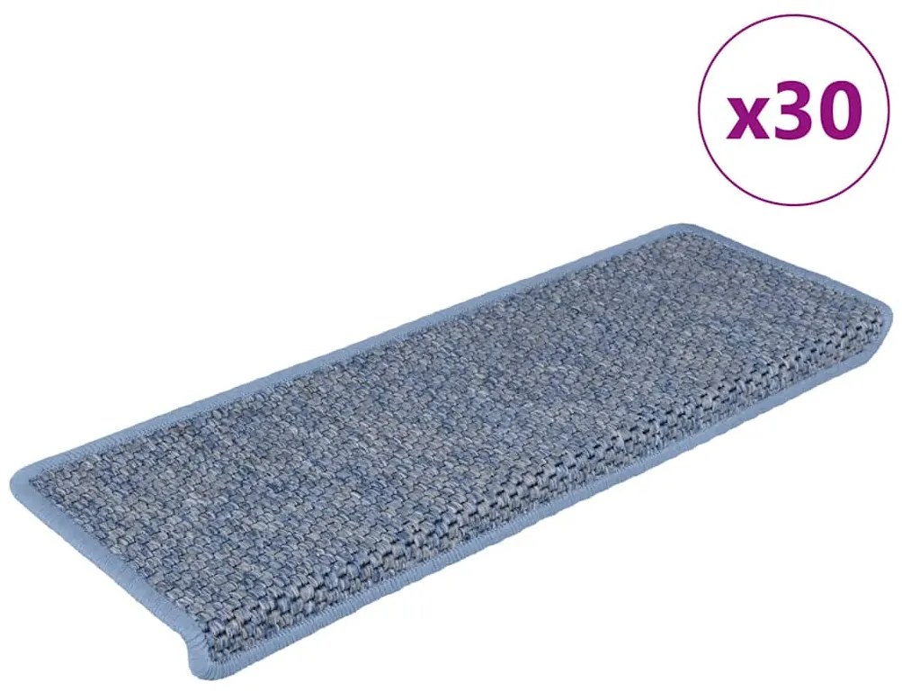 Tapetes escada adesivos aspeto sisal 30 pcs 65x21x4 cm azul