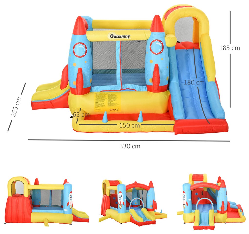 Castelo Insuflável com 2 Escorregas Trampolim e Piscina para Crianças acima de 3 Anos com Inflador e Bolsa de Transporte para Interior Exterior 330x26