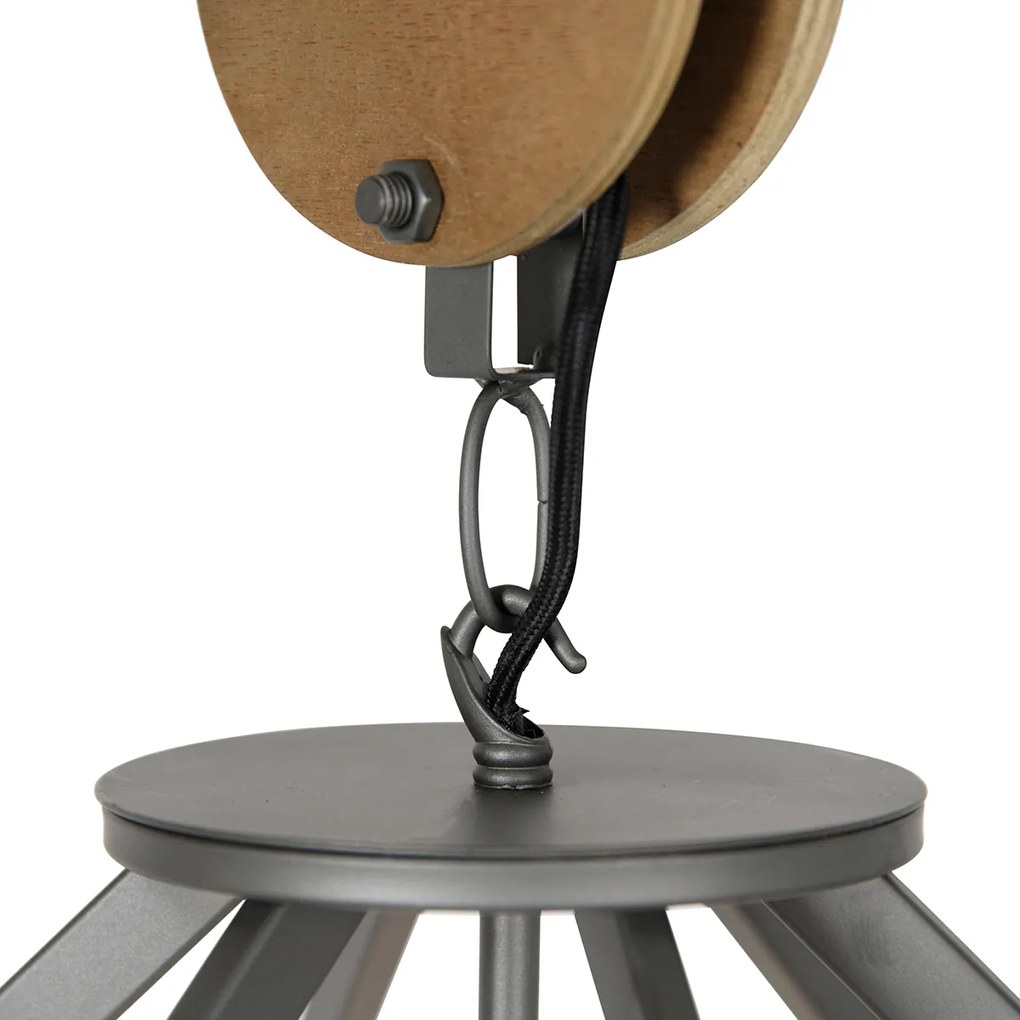 Candeeiro de suspensão industrial cinzento escuro com madeira 47 cm - Arthur Industrial