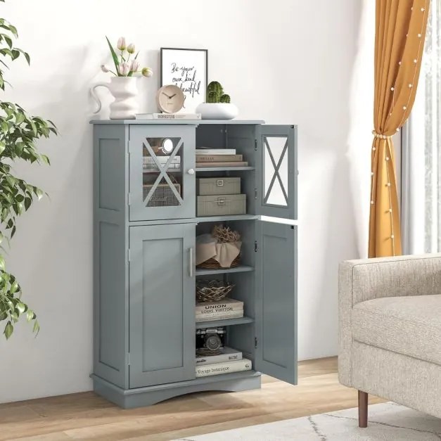 Armário de casa de banho em madeira com 2 portas e 3 estantes reguláveis 60 x 30 x 108 cm Cinzento
