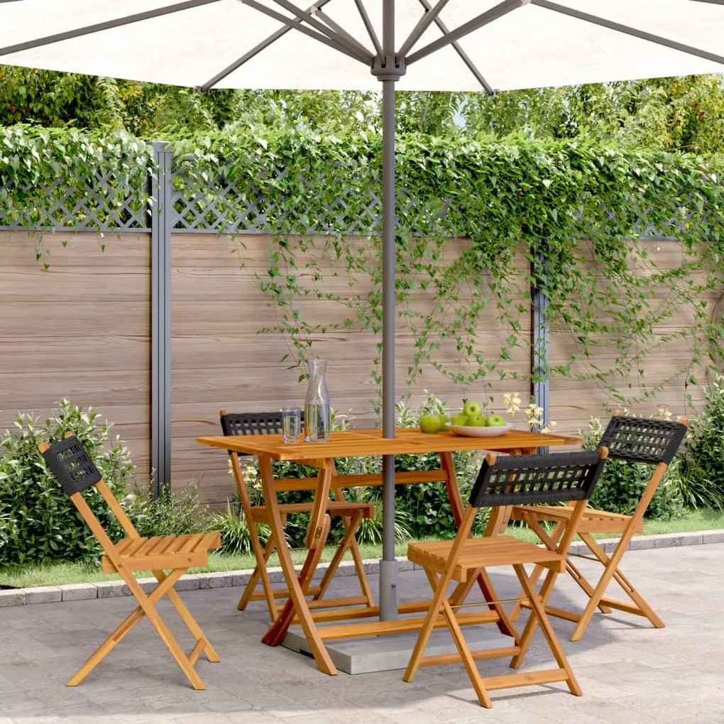 Cadeiras jardim dobráveis 4 pcs vime PE/madeira maciça preto