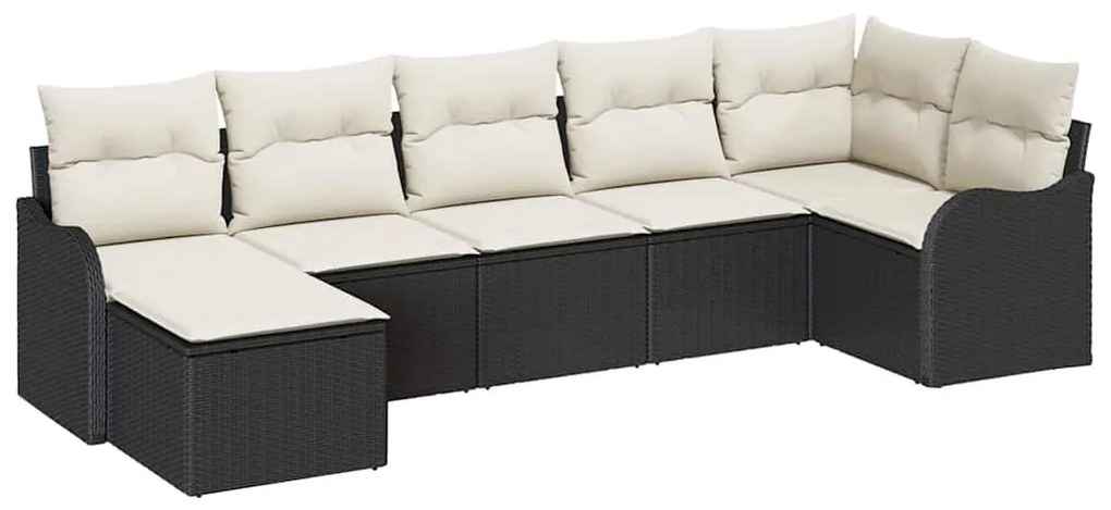 Conjunto de Sofás de Jardim vidaXL 7 Peças com Almofadas Preto Rattan