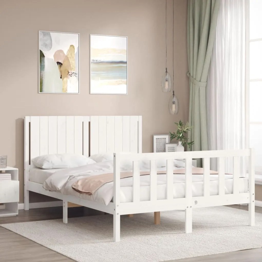 Estrutura de cama com cabeceira 140x200cm madeira maciça branco