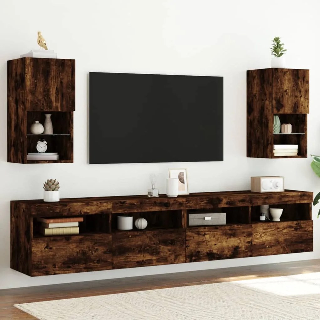 vidaXL Móveis de TV c/ luzes LED 2 pcs 30,5x30x60 cm carvalho fumado