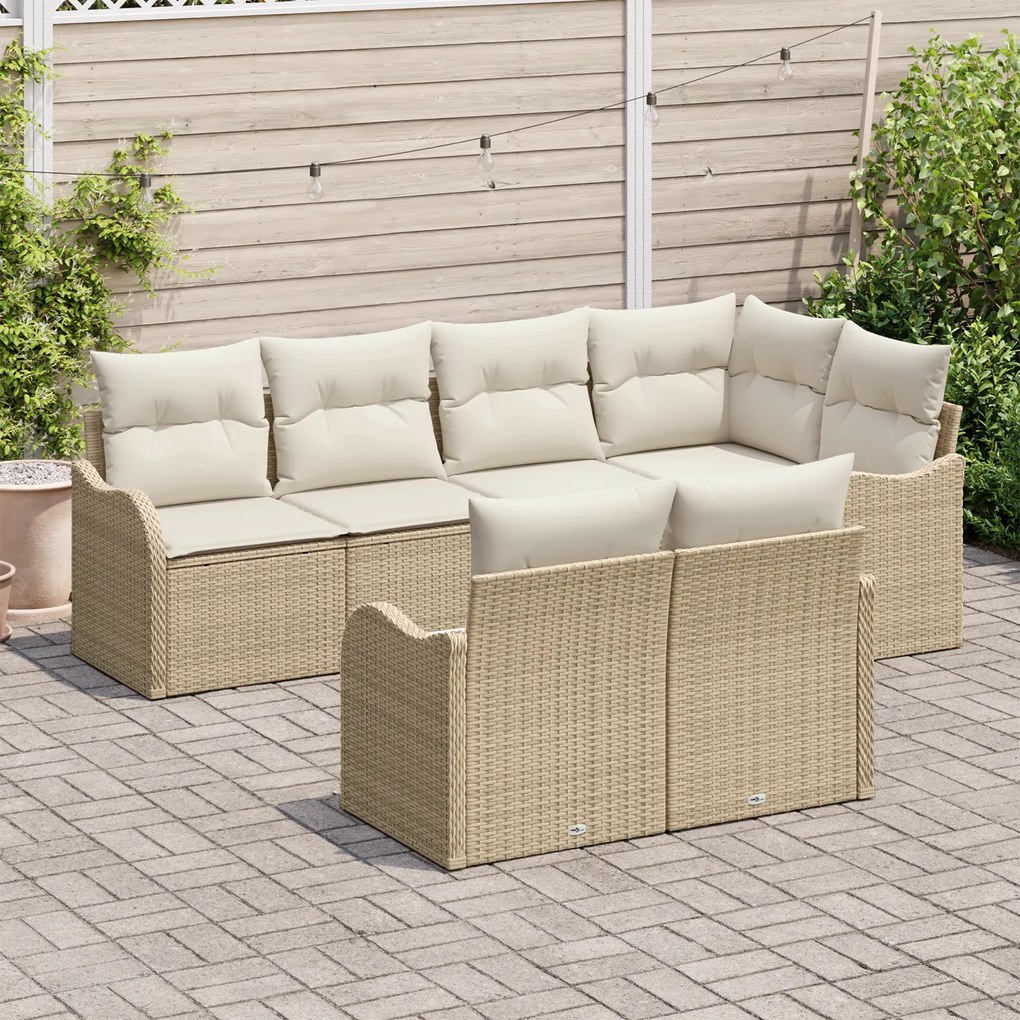 Conjunto de Sofás de Jardim vidaXL 7 Peças com Almofadas Bege Vime Sin