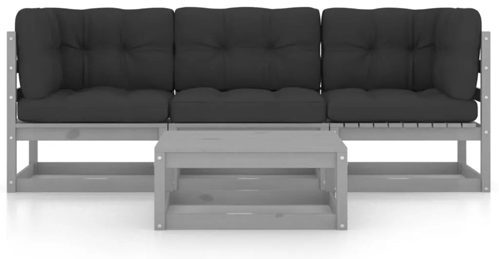 4 pcs conjunto lounge de jardim c/ almofadões pinho maciço