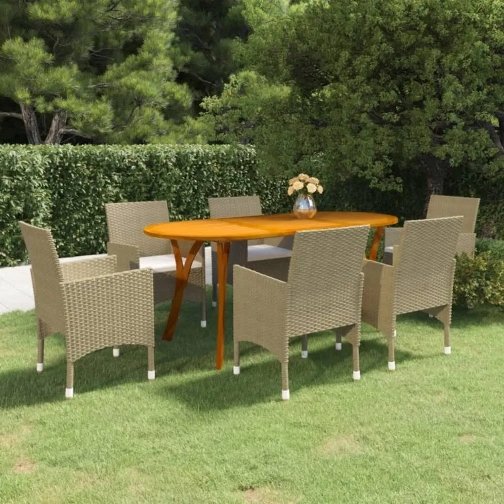 vidaXL 7 pcs conjunto de jantar para jardim bege