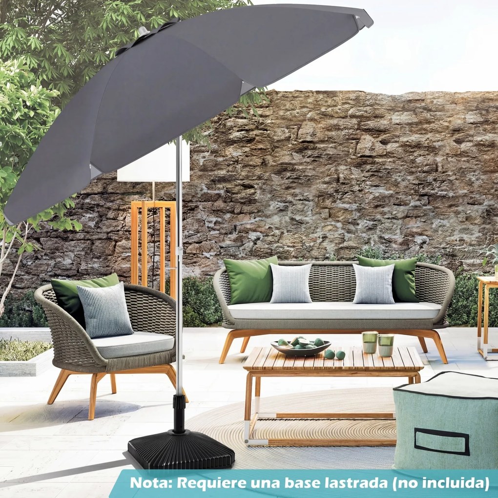 Guarda-sol de praia portátil 178 x 206 cm com inclinação ajustável e bolsa de transporte para jardim, pátio e exterior Cinzento