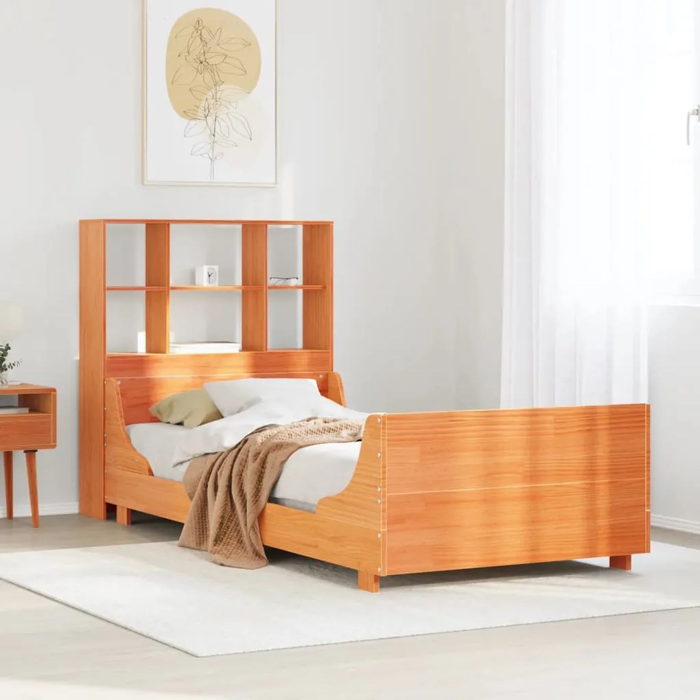 vidaXL Cama com estante sem colchão 90x200 cm madeira maciça
