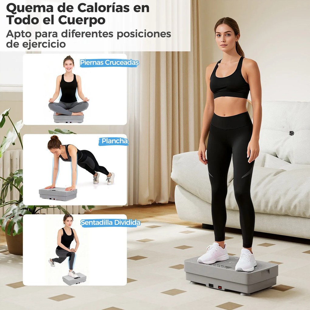 Plataforma vibratória com sensor de gravidade, ecrã LED, comando à distância e velocidades ajustáveis para um treino completo - cinzenta