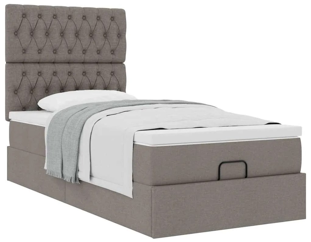 Cama otomana com colchão 100x200 cm tecido cinza
