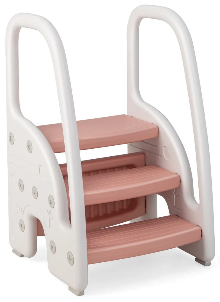 Banco de 3 degraus para crianças com alças de segurança Degraus antiderrapantes para cozinha e banheiro 43 x 42 x 70 cm Rosa