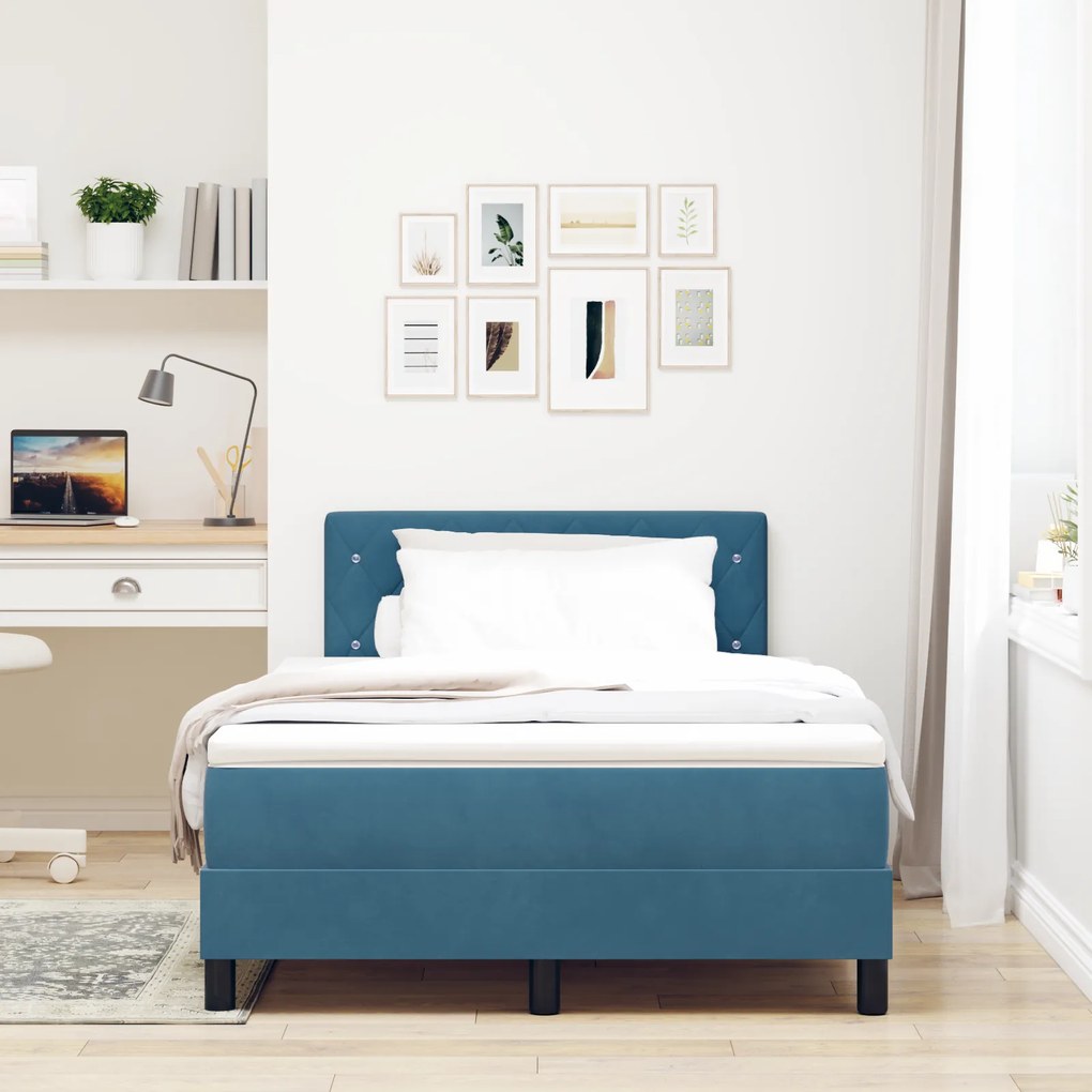 Cama Box Spring vidaXL com Colchão Azul Escuro 120x200 cm Veludo