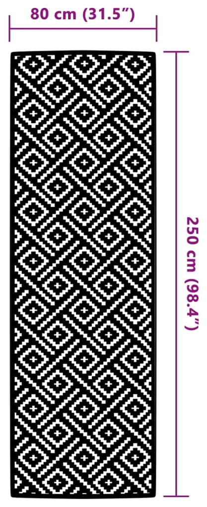 Tapete de exterior 80x250 cm ARAKIL PP Branco e Preto