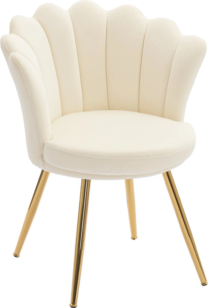Poltrona em forma de concha, cadeira de Toucador, poltrona de veludo, poltrona de sala com pés em metal dourado bege