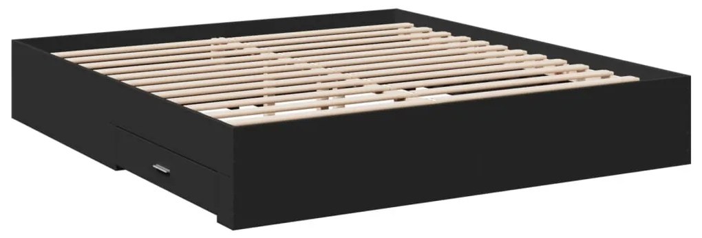 Estrutura de cama c/ gavetas 200x200 cm derivados madeira preto