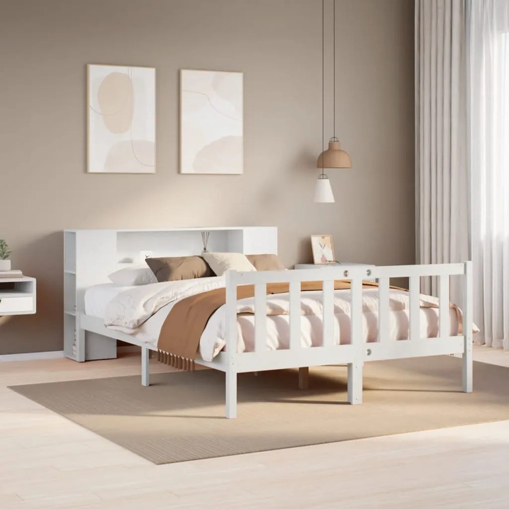 Cama com estante sem colchão 120x190 cm pinho maciço branco