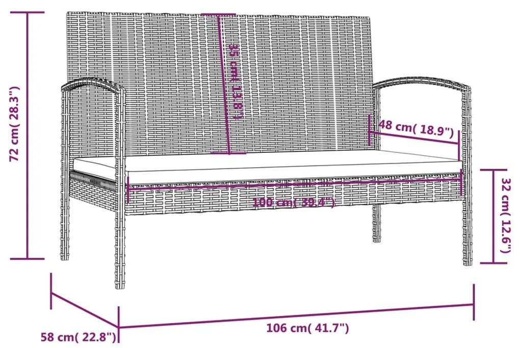 8 pcs conjunto lounge de jardim c/ almofadões vime PE cinzento