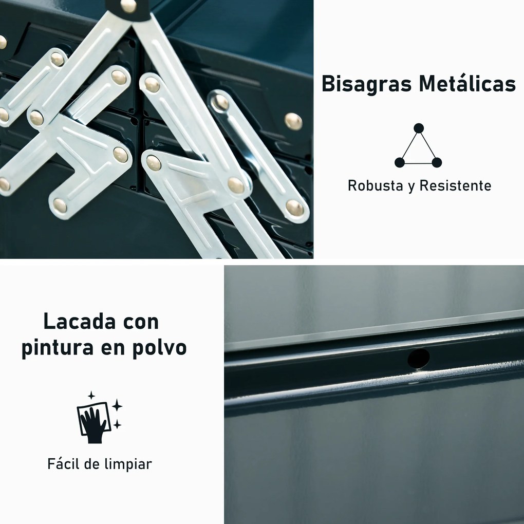 DURHAND Caixa de Ferramentas portátil Dobrável de Aço com 5 compartimentos com Alça de Transporte para oficina 57x21x41cm Verde