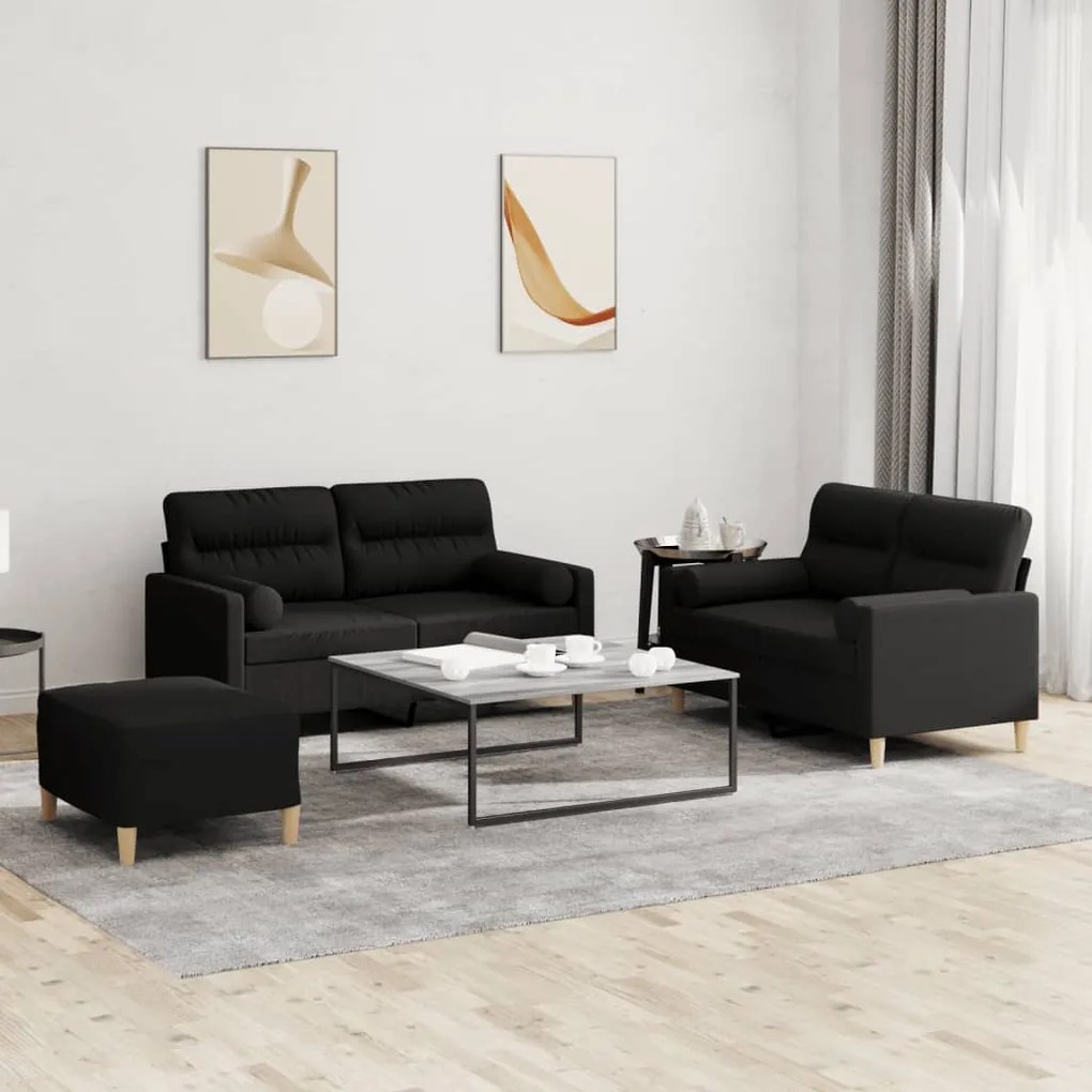 3201596 vidaXL 3 pcs conjunto de sofás com almofadas tecido preto