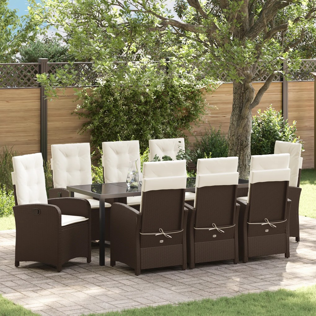 vidaXL Conjunto de Jantar de Jardim com Almofadas em Rattan Poliéster Marrom