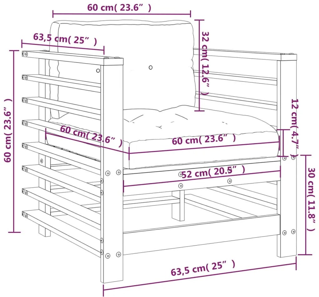 Cadeiras de jardim c/ almofadões 2 pcs pinho impregnado