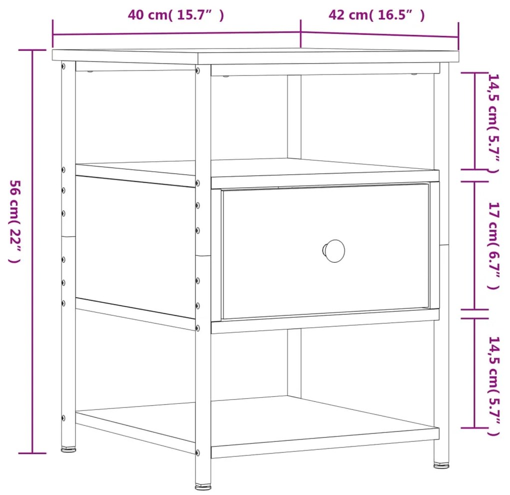 Mesa de cabeceira 40x42x56 cm derivados madeira cinzento sonoma