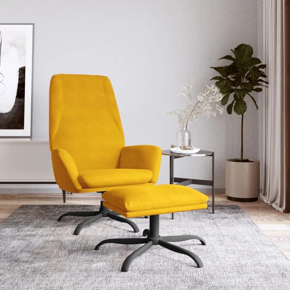 vidaXL Cadeira de descanso com banco veludo amarelo mostarda