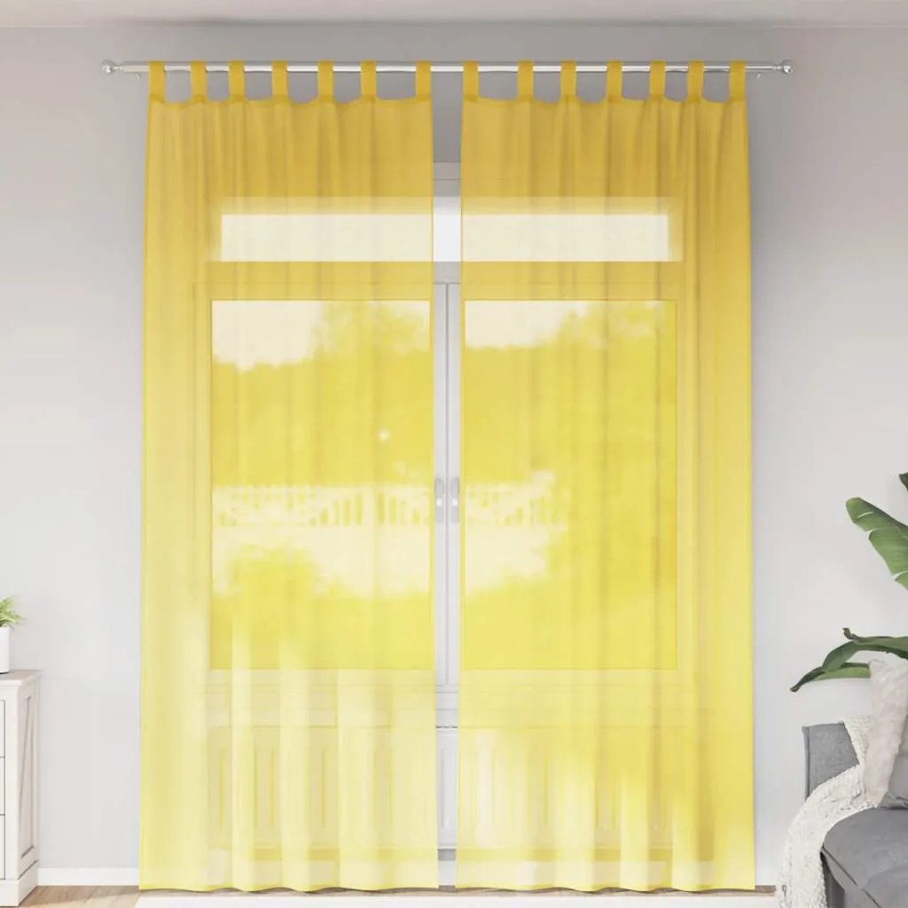 Cortinas de voile com laços 2 pcs amarelo 140x260 cm