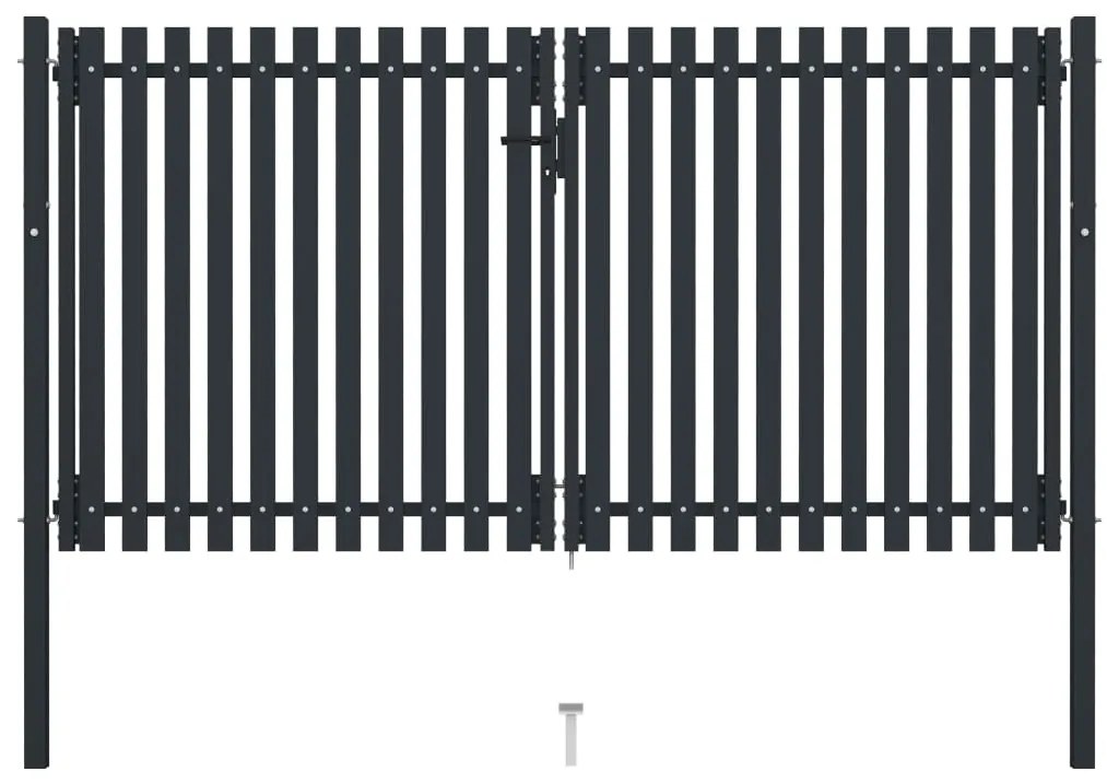 vidaXL Portão de cerca de porta dupla em aço 300x150 cm antracite