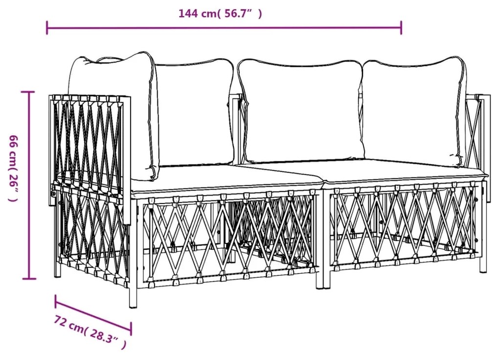 2 pcs conjunto lounge de jardim com almofadões aço branco