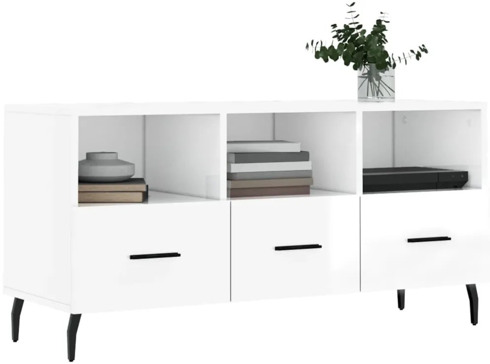 Móvel para TV 102x36x50 cm derivados madeira branco brilhante