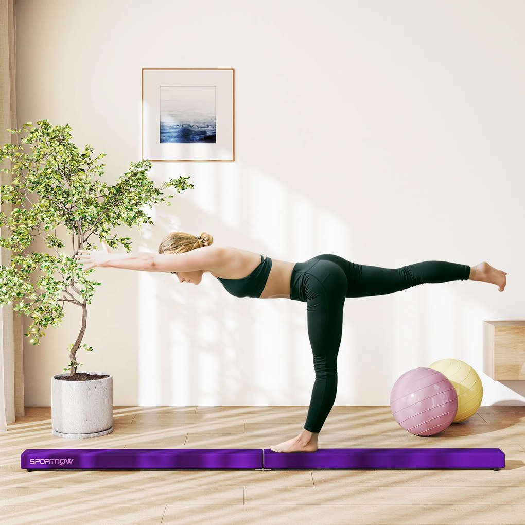 Viga de Equilíbrio para Ginástica Dobrável, 210 x 10 x 6,5 cm, Base Antiderrapante, Roxo