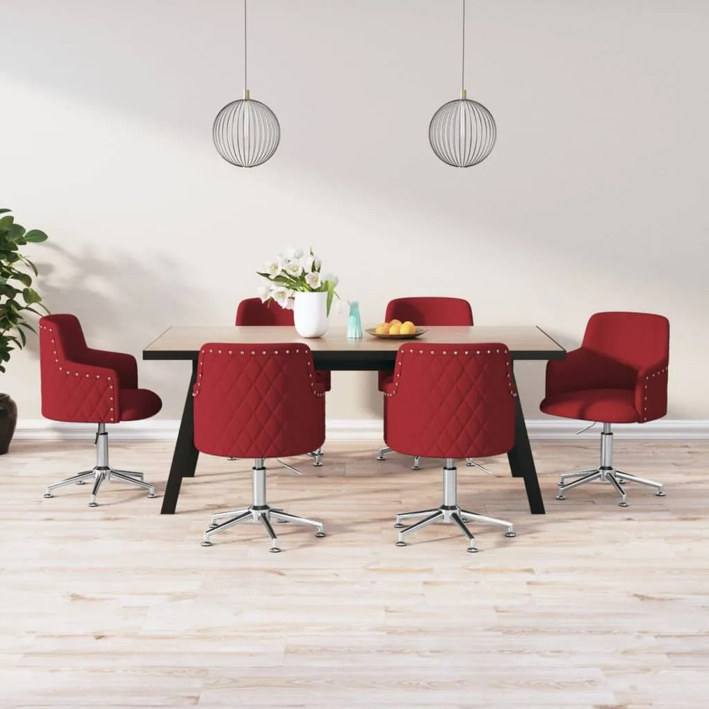 vidaXL Cadeiras de jantar giratórias 6 pcs tecido vermelho tinto