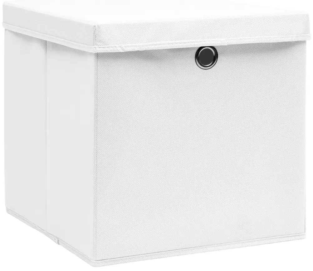 Caixas de arrumação com tampas 10 pcs 32x32x32 cm tecido branco