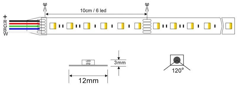 Fita LED EPISTAR SMD5050, RGB+W, DC24V, 5m (60Led/m 4 em 1) - IP20, RGB + Branco Neutro
