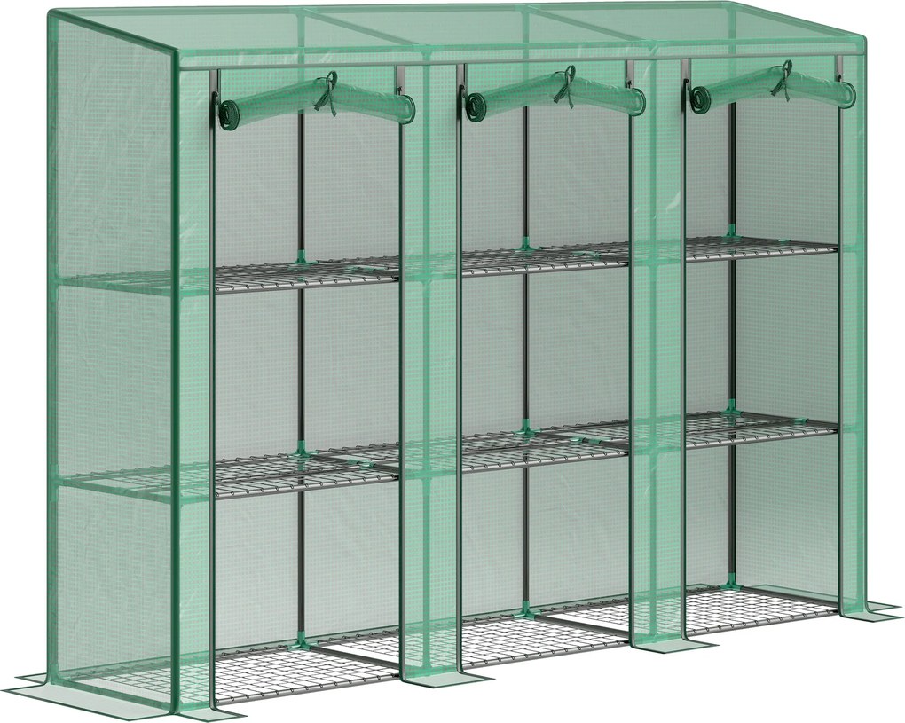Outsunny Estufa Pequena com Prateleiras de 3 Níveis Portas com Fecho de Correr Estufa para Cultivar 215x46x151 cm Verde | Aosom Portugal