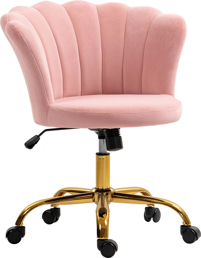 Cadeira de escritório em veludo, cadeira de Toucador com encosto em forma de pétala, altura ajustável, 69 x 64 x 80-90 cm, rosa