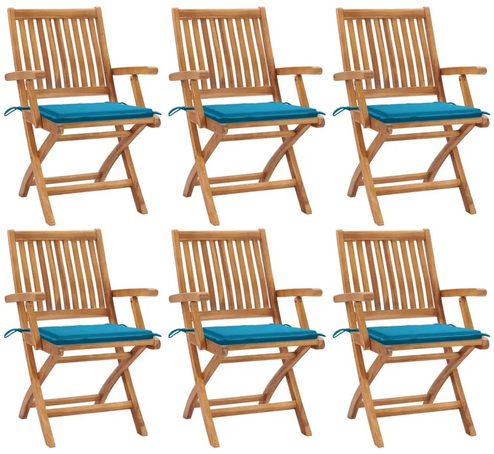 vidaXL Cadeiras de jardim dobráveis c/ almofadões 6 pcs teca maciça