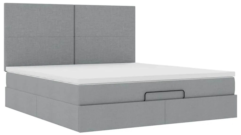 Estrutura cama otomana colchão 160x200 cm tecido cinzento claro