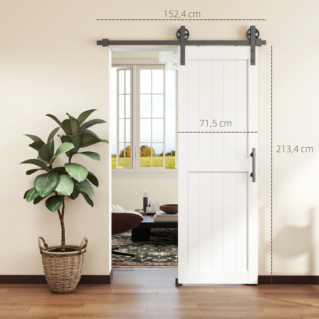 Porta de Correr Celeiro com Ferragens Porta Corredera de Interior com Puxador Rolo e Guia de Chão 71,5x213,4 cm Branco