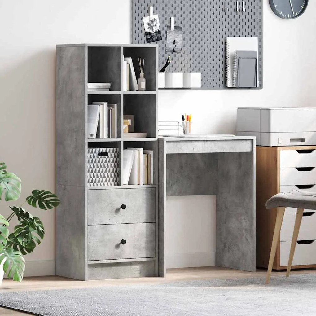 vidaXL Mesa com Armazenamento Cinza Betão
