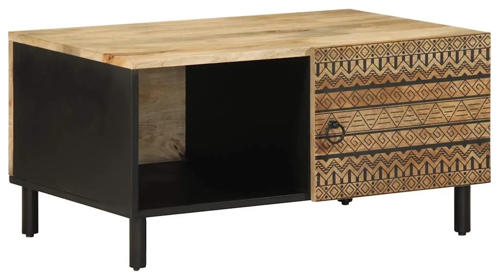 vidaXL Mesa de centro 80x50x40cm madeira mangueira áspera maciça preto