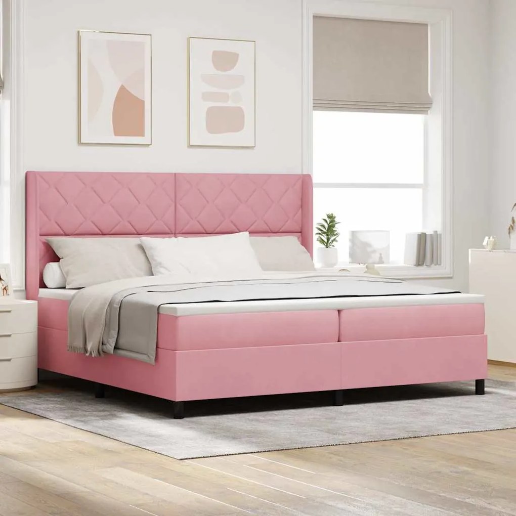 vidaXL Cama Box com luzes de tira LED Rosa 200 x 200 cm Veludo