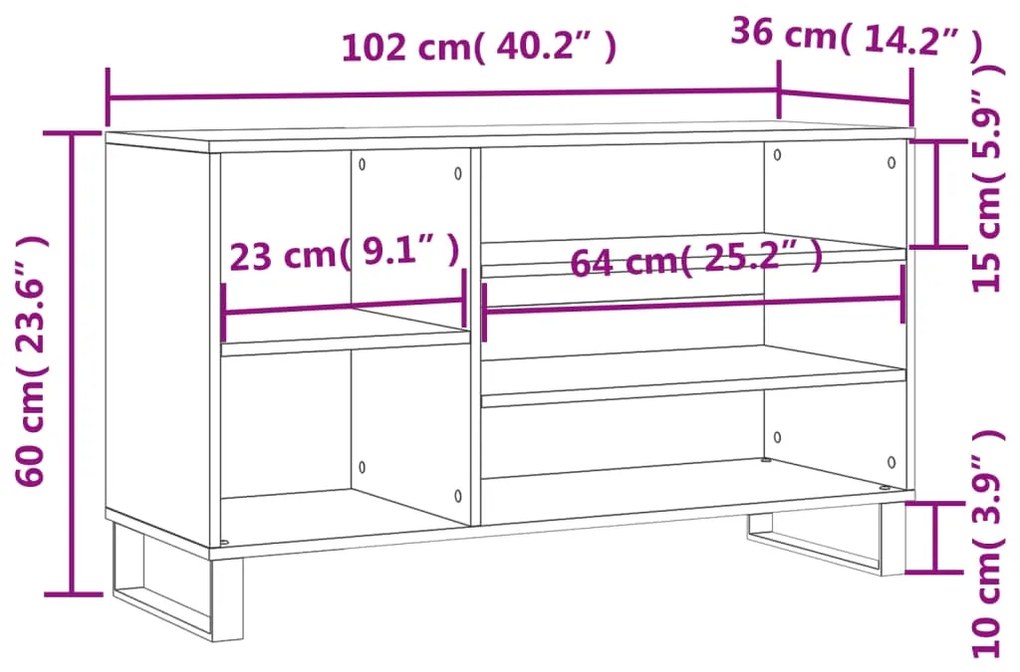 Sapateira Bilbau - Com 5 Prateleiras - Cor Carvalho Sonoma - 102x36x60