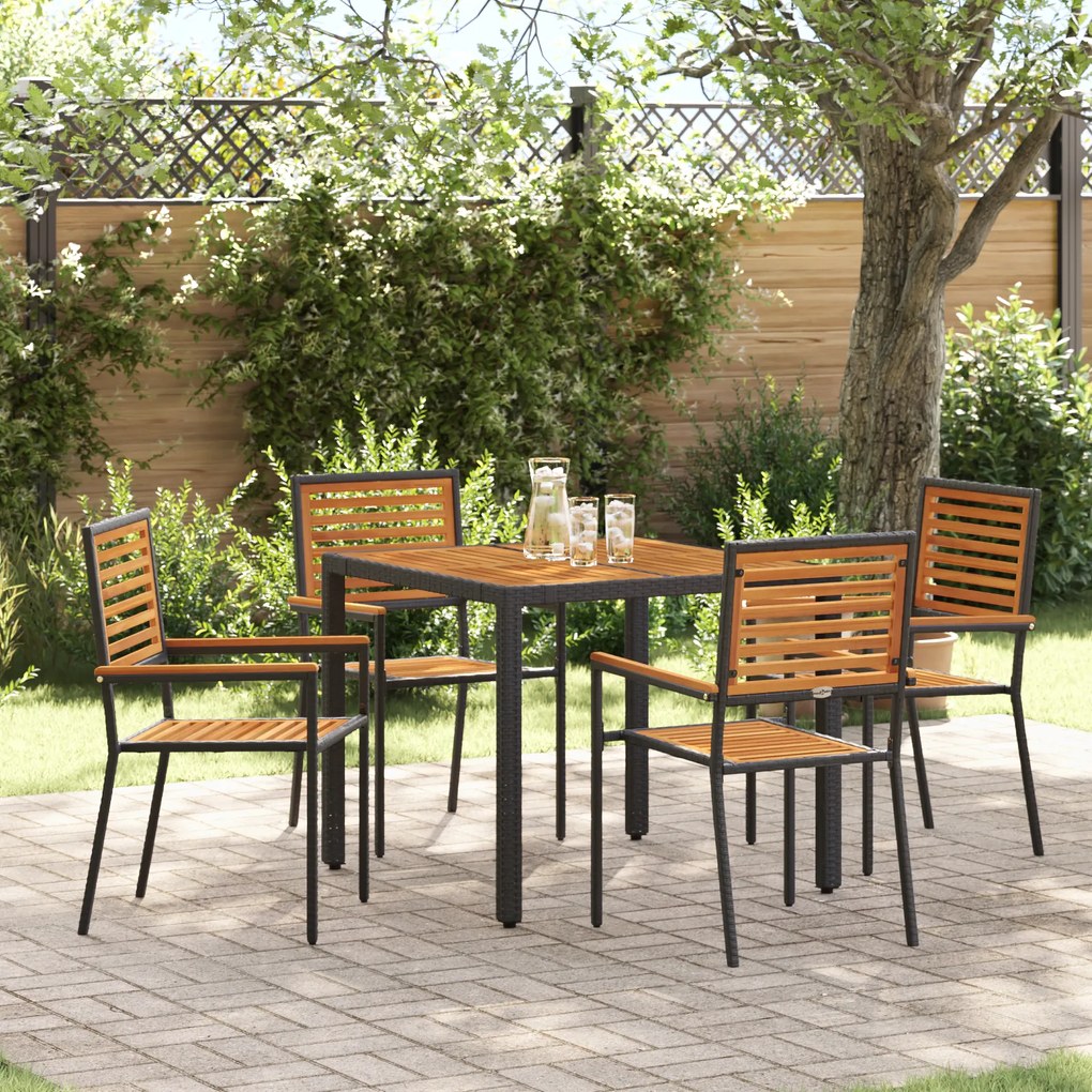 Conjunto de Jantar para Jardim vidaXL 5 Peças Preto em Polyrattan de Acácia