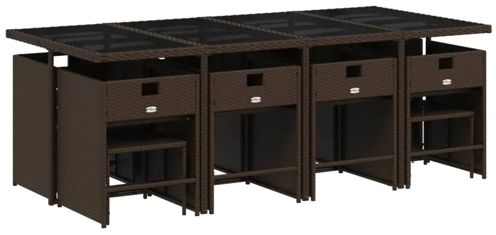 13 pcs conjunto jantar p/ jardim c/ almofadões vime PE castanho