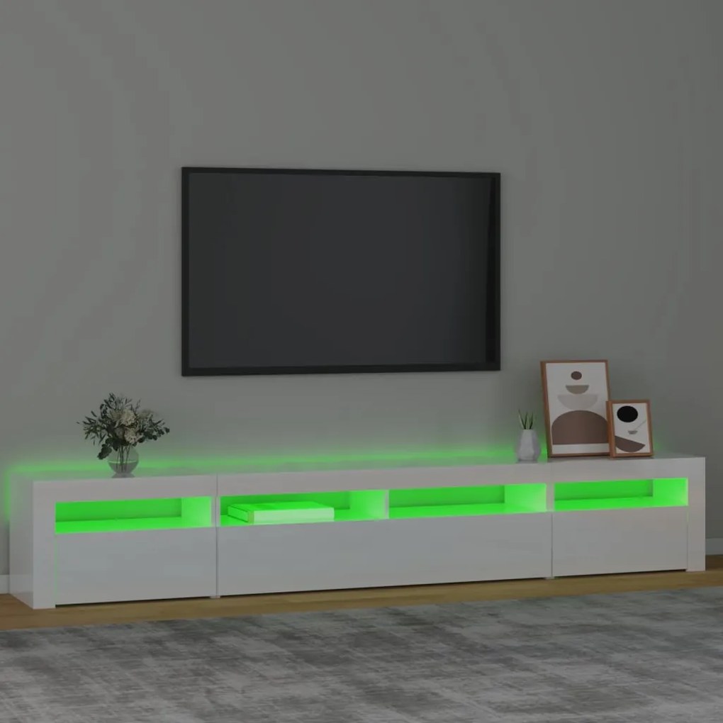 Móvel de TV com luzes LED 240x35x40 cm branco brilhante