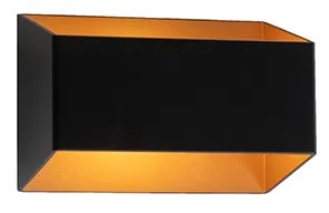 Candeeiro de parede moderno preto com interior dourado retangular - Alone Moderno