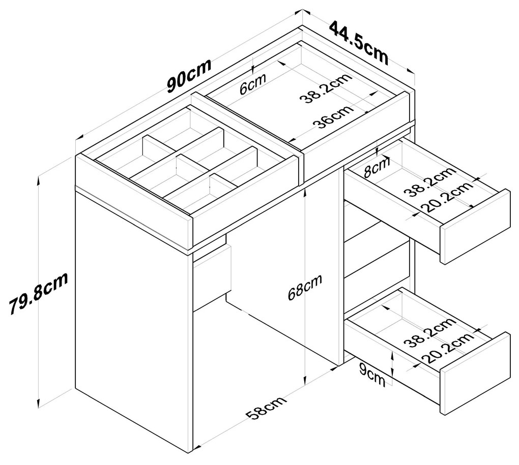 Mesa de Maquilhagem BJ107 – Branco – 90x79,8x44,5 cm